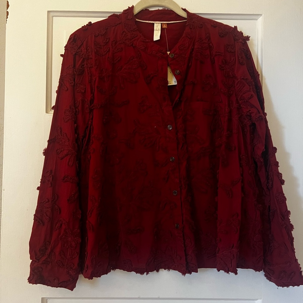 Pilot burgundy top with floral raised pattern